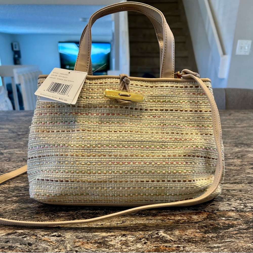 Liz Claiborne Cream Tweed Shoulder Bag with Gold Hardware